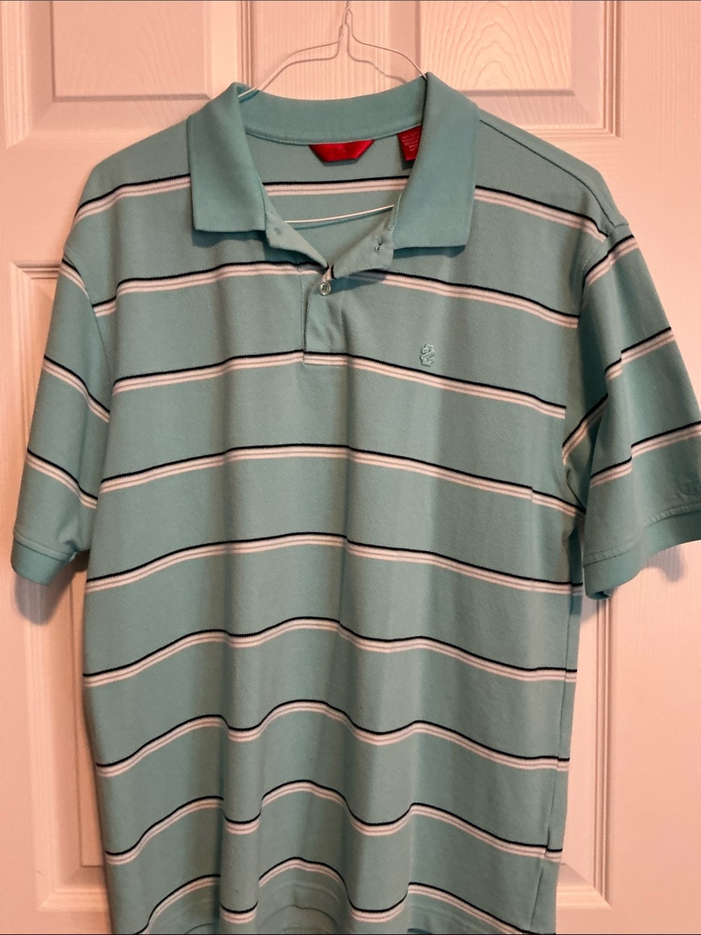 Izod Teal Striped Polo with White & Navy Banding